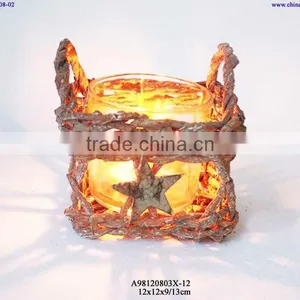 Rattan Candle Stand With Handle thumbnail-1