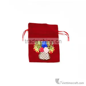 Hand Embroidered Bag With Drawing String, Elegant Designs, Various Colors to Choose thumbnail-5