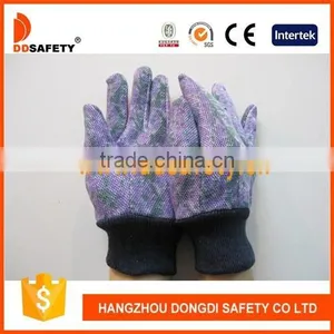 Flower Cotton Back Mini Dots On Palm Three Ribs Back Blue Knit Wrist Garden Gloves thumbnail-1