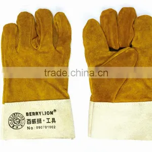 Gold Color Short Cow Grain Leather Welding Glove for Sale thumbnail-2