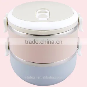 1.4L Two Layers Round Shape Heated Bento Stackable Stainless Steel Lunch Box thumbnail-6