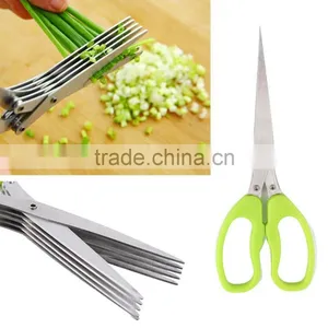 Multi-functional Stainless Steel Kitchen Knives 5 Layers Scissors Sushi Shredded Scallion Cut Herb Spices Scissors Cooking Tools thumbnail-1