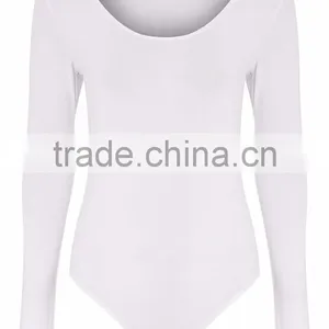 Sexy Tight Ladies Jumpsuit With High Leg Basic White Scoop Neck Thong Bodysuit Long Sleeve thumbnail-4