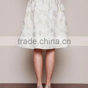MGOO New Arrival 2016 Beige Pleated Midi Skirt For Ladies High Waist Vintage Floral Embroidery Skirts thumbnail-4