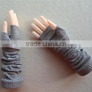2016 New Design Knitted Elbow Length Winter Gray Grey Fingerless 100% Cashmere Gloves Wholesale Knitting Pattern thumbnail-5
