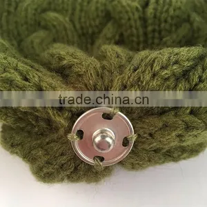 Myfur Khaki Green Wool Knitting Cap and Hat for Adults With Real Raccoon Fur Pom Pom thumbnail-5