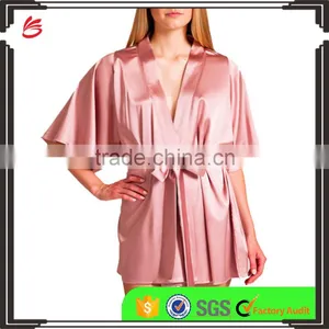 Wholesale New Design Plus Pajamas Satin Dress Blank Plain Short Custom Design Satin Nighty Robes Women thumbnail-1