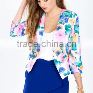 New Arrival Autumn Winter 3/4 Sleeve Floral Print Fashion Jacket for Wholesale 2017 thumbnail-2