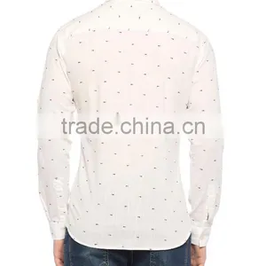 White Patterned Long Sleeve Buttonless Shirt thumbnail-2