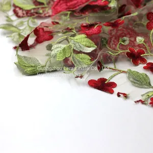 2017 Hot Selling Multiple Color Yarn Embroidery Mesh Lace Fabric for Dress thumbnail-3