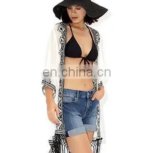 MONOCHROME EMBROIDERED KIMONO Latest Beach Kimono Soft Polyester Fabric Embroidered Kimono thumbnail-1
