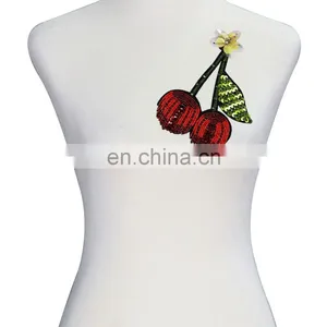 Handmade Beaded Sequin Red Cherry Patches for Clothes thumbnail-5