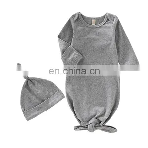 Plain Color Cotton Baby Sleepsack With Hat Knotted Infant Sleeping Bag thumbnail-1