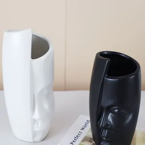 Creativity Matte White Black Face Ceramic Vase Decor Decoration, Flower Arrangement thumbnail-3