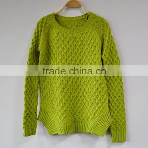 Pure Round Collar Pullover for Lady Olive Green Irregularity Lady Sweater thumbnail-1