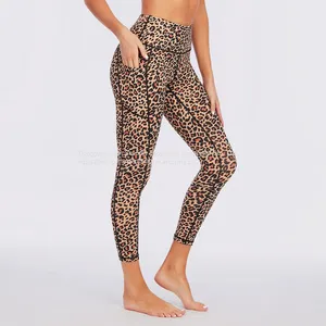 China Sublimation High Waisted Leopard Yoga Leggings Fitness Workout Pants With Pockets thumbnail-1