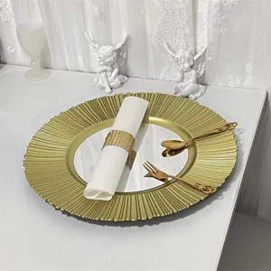 Cheap Wholesale 13 Inches Mirrored Wedding Plastic Charger Plate With Gold Rim thumbnail-2