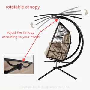 Outdoor 2-Person Patio Hanging Swing Hammock Chair Wicker Egg Chair With Canopy Cover Cushion Living Room Bedroom Courtyard Use thumbnail-2