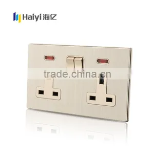 BS Standard Aluminum Metal Panel 2 Gang 13A Switch and Socket /electrical Switched Socket /wall Light Switch Quality Choice thumbnail-1