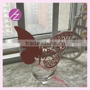 Pink Butterfly Design Laser Cut Pearl Paper Wine Glass Place Card Place Name Cards for Wedding Favor Pupular Hot Sale Design thumbnail-3