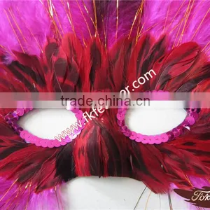 Bachelorette Party Supplies Rose Red Turkey Feather Mardi Gras Mask thumbnail-2