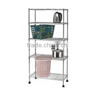 Double Side Metal Adjustable Wire Shelf With Wheels thumbnail-6