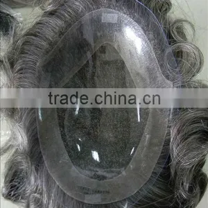 Nice Grey Hair Toupee for Men With Lace Front and Poly Around thumbnail-1