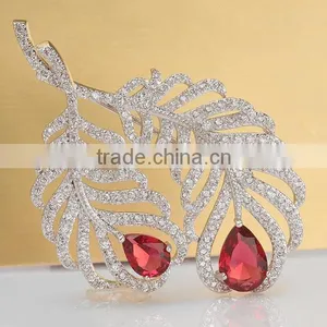 Platinum Plated Vicctorian Leaf in 4 Colors Brooch With AAA+ Cubic Zircon Micro Pave Setting for Women and Men in 4 Colors thumbnail-4