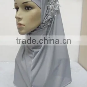 H274 Latest One Piece Instant Hijab With Lace and Rhinestones,muslim Scarf thumbnail-6