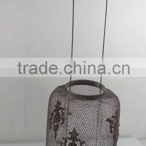KS4308MC- Round Metal Wire Cage Candle Lantern W/hanger thumbnail-1