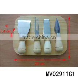 4 Pcs Cheese Knife Set With Wood Cutting Board thumbnail-1
