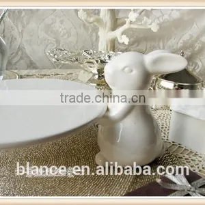 White Porcelain Souvenir Rabbit Plate Easter Rabbit Design Dish thumbnail-2
