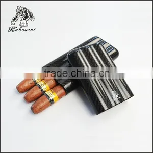 3K Twill Carbon Fiber Cigar Case Holder 3 Tube Portable High-end Humidor Gloss Finish Travel Cigar Holde thumbnail-5