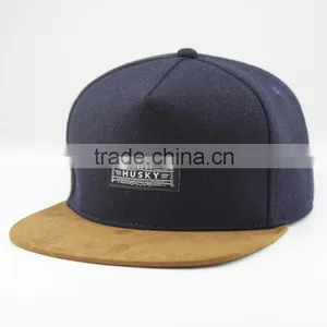 Plain Suede Brim 5 Panel Hat With Woven Patch thumbnail-4