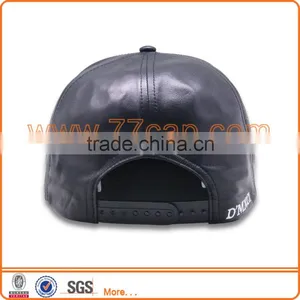 Custom Leather Material 6 Panel Unstructured Snapback Cap Cheap Flat Bill Caps for People thumbnail-2