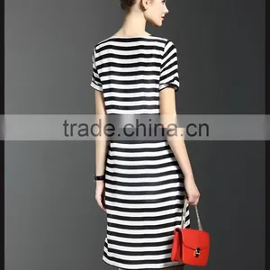 Women's Clothing Casual Temperament Simple Sexy Short-sleeved Striped Dress Spring Summer Wild thumbnail-3