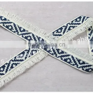 Newest Design Polyester 2 cm Width Ethnic Woven Webbing With Fringe thumbnail-6