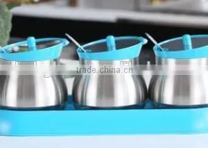 Wholesale Glass Spice Jar With Metal Coating Spoon Blue thumbnail-1
