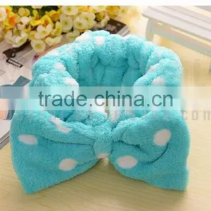 2 Pcs Flannel Women Elastic Bowknot Towel Headband Hairlace for Face Washing Makeup Cosmetic Shower Pink and Blue thumbnail-2