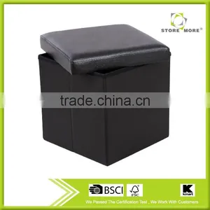 15" Cube Faux Leather Folding Storage Ottoman Black Foot Rest Stool Footrest thumbnail-1