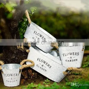Galvanized Flower Pot With Jute Handle Galvanized | Galvanized Garden Pot And Planters thumbnail-2