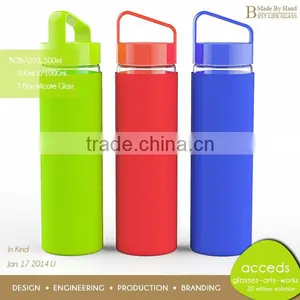 Foodgrade Portable Sport Borosilicate Manufacture of Glass Bottle With Silicon Sleeve thumbnail-2