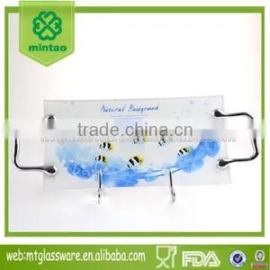 Glass Rectangle Glass Serving Tray With Rack Handle thumbnail-1