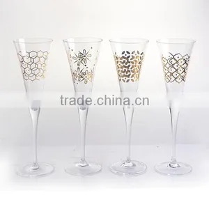6oz Novelty Crystal Gold Happy Champagne Flute Dinner Glassware thumbnail-1