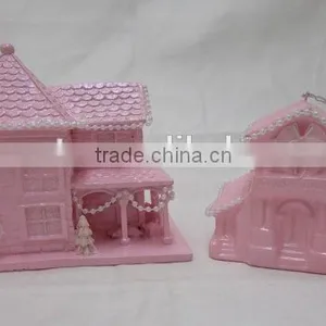 Shabby Pink Glitter Christmas Village Houses thumbnail-1