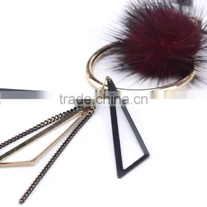 Mink Fur Ball Hoop Triangle Pendant Necklace Hot Selling Geometric Necklace thumbnail-5