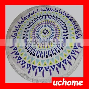 UCHOME High Quality Custom Beach Blanket Reactive Printed Circular 100% Cotton Tassel Beach Towel Round thumbnail-2