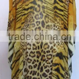 Brown Leopard Print Crystal Embellished Tie up Kaftan CAFTAN Tunic Poncho Blouse thumbnail-3