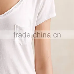 Women Knit White Cropped Tops V-neck Soft Cotton Blend Top Tee White T-shirts thumbnail-4