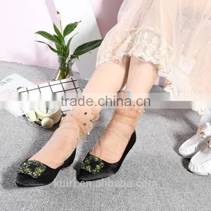 WS-9 Glitter Mesh Socks Sexy Pearl Women Socks Silk Female Transparent Meias Harajuku Funny Sox Elastic thumbnail-1